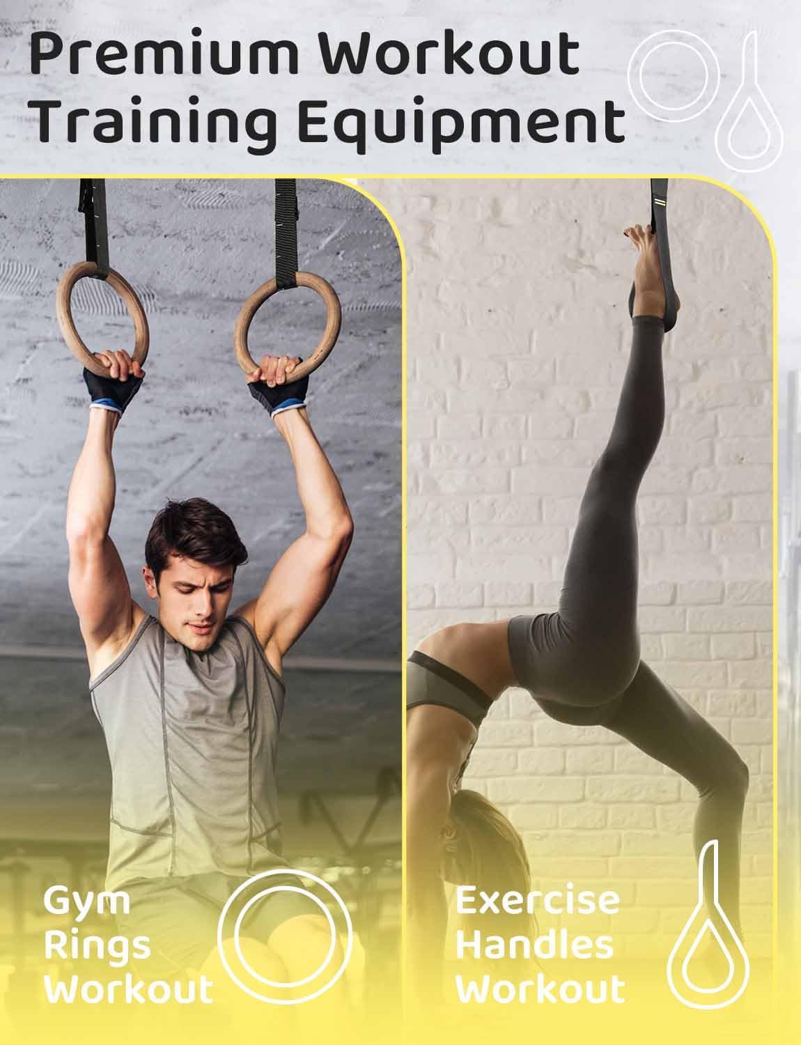 GHB Gymnastic Rings Wooden Gym Rings 1.25" Olympic Rings Adjustable Straps Pull Up Rings Sets for Workout Bodyweight Fitness Training - Image 7