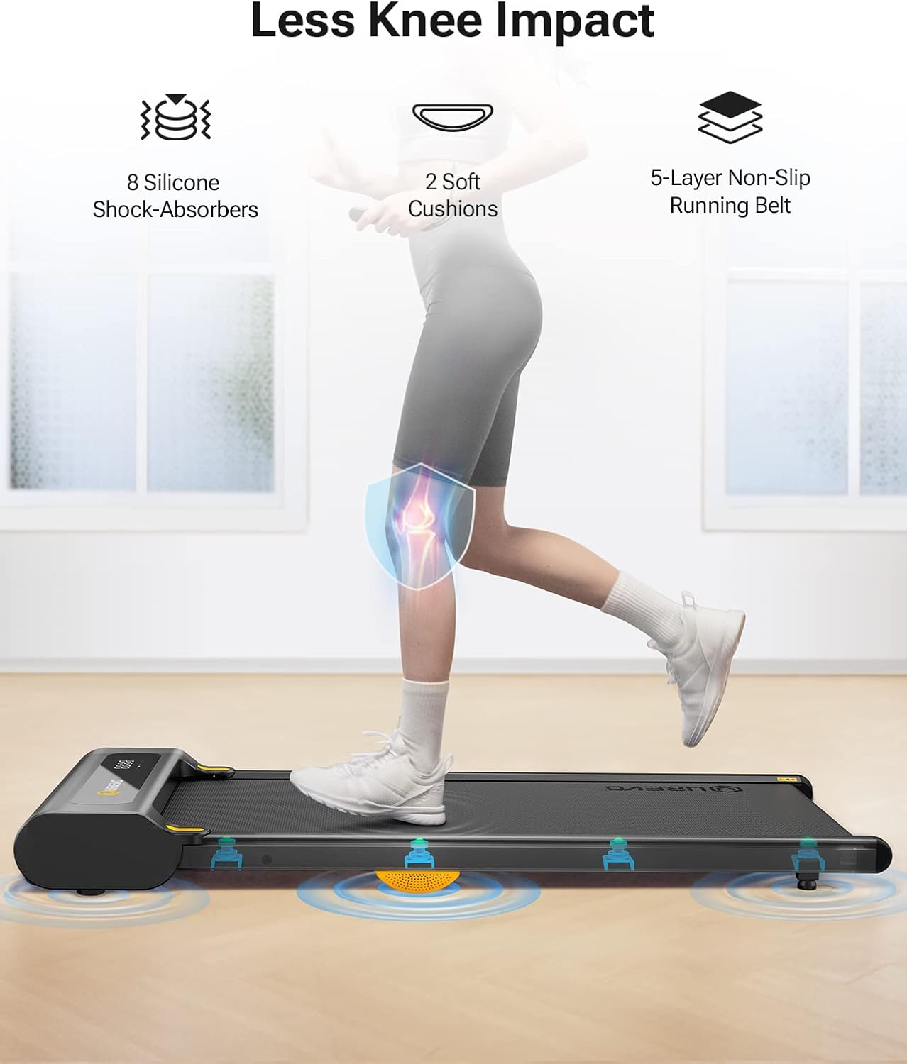 UREVO Walking Pad, Under Desk Treadmill for Home/Office, Portable Walking Treadmill 2.25HP, Walking Jogging Machine with APP 265 lbs Weight Capacity Remote Control LED Display - Image 3