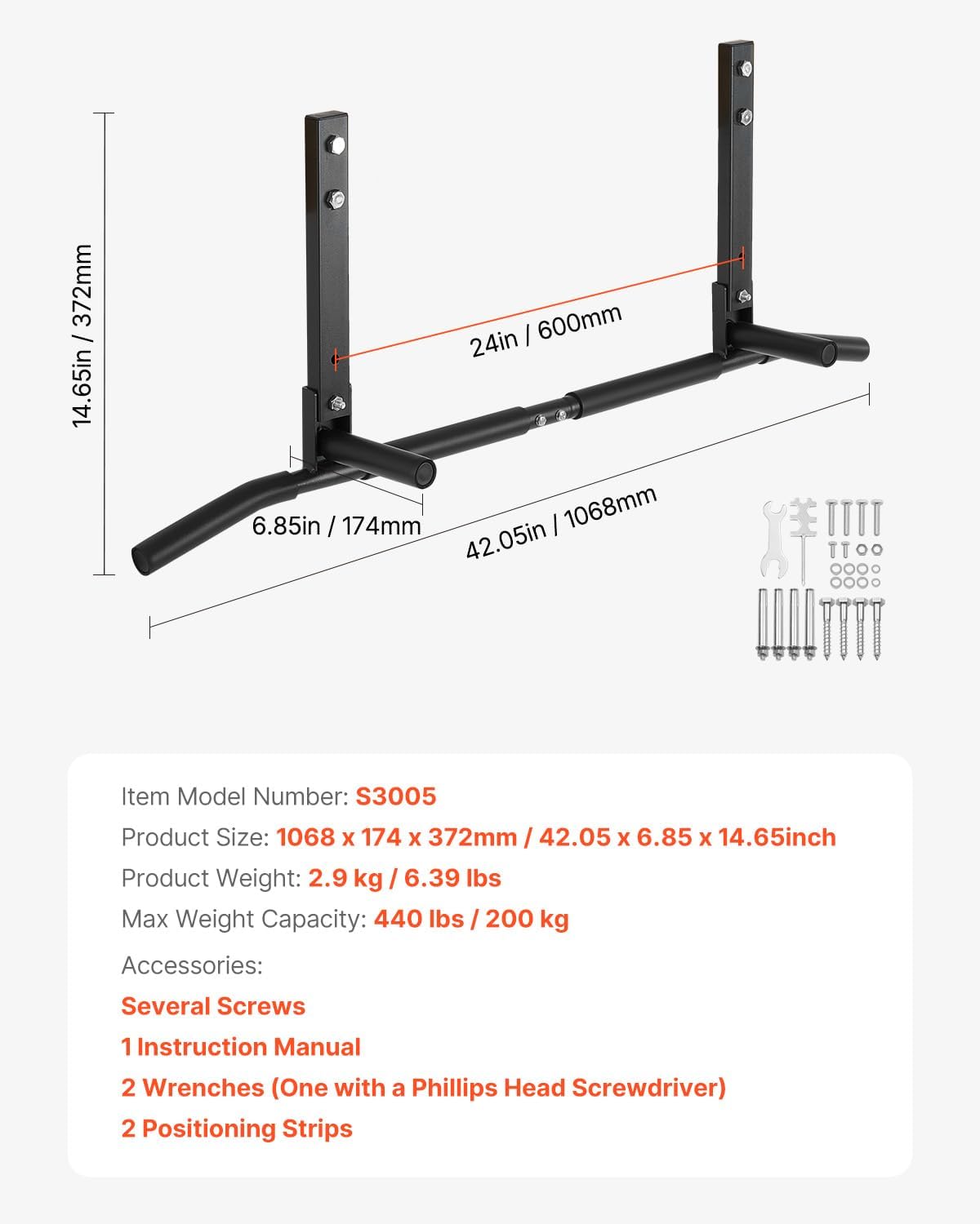 VEVOR Joist Mount Pull Up Bar, Ceiling Mounted Chin Up Bar for Home Gym, Multi-Grip Pull Ups, 42 in Width Multifunctional Training Station, Heavy Duty Steel Upper Body Workout Bars, 440 lbs Capacity - Image 7