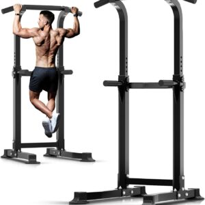 ZENOVA Pull Up Bar Dip Bar Power Tower Workout Dip Station Height Adjustable Free Standing Chin Up Bar Home Gym Equipment 300LBS Weight Capacity