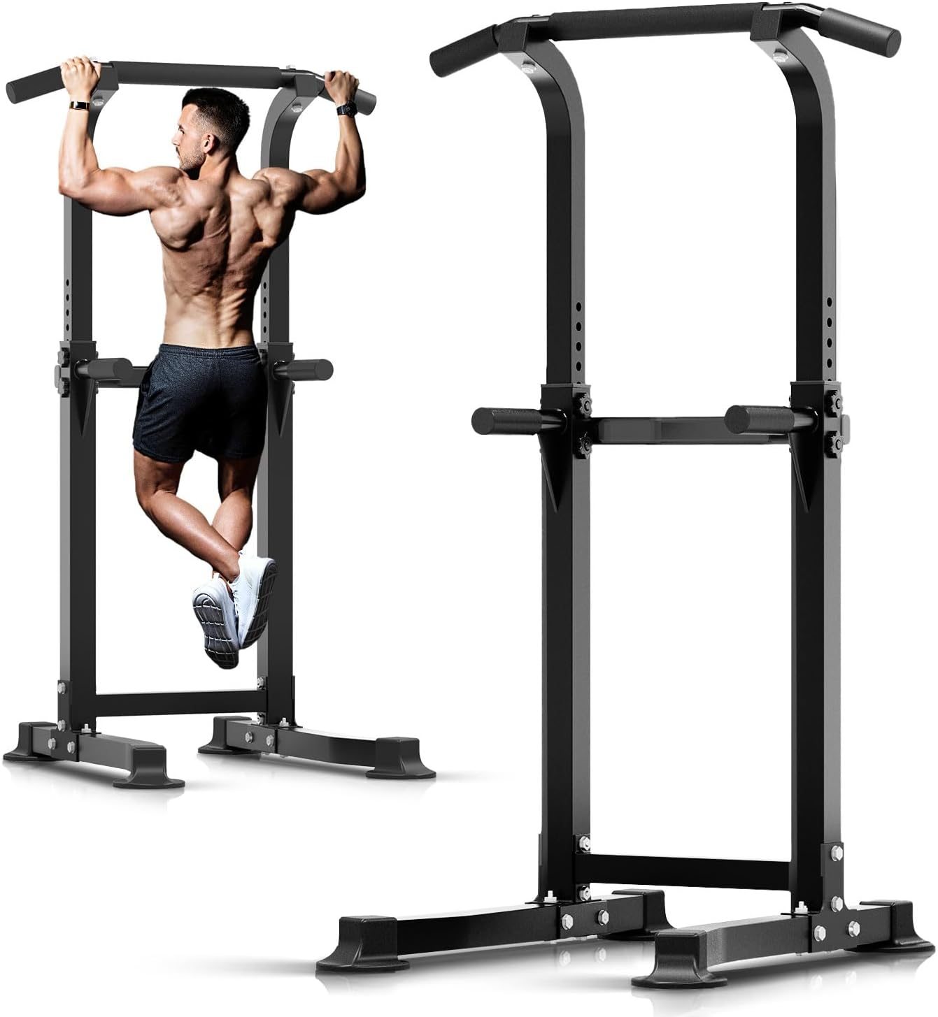 ZENOVA Pull Up Bar Dip Bar Power Tower Workout Dip Station Height Adjustable Free Standing Chin Up Bar Home Gym Equipment 300LBS Weight Capacity