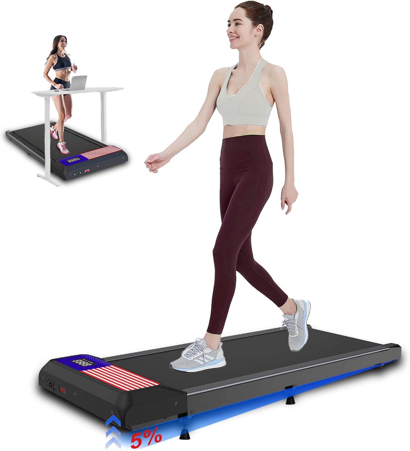 Walking Mat,Under Desk Treadmill 2.5HP for Home and Office, 265Lbs Weight Capacity,Treadmill with APP &Remote Control, LED Display