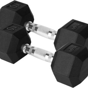 Yes4All Chrome Grip Encased Hex Dumbbells – Hand Weights With Anti-Slip 10-30 LBS Pair