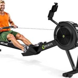 Rowing Machines for Home: 10 Level Air Resistance Professional Rowing Machine with Bluetooth Backlit Display, Tablet Holder, APP Compatible, Easy Storage