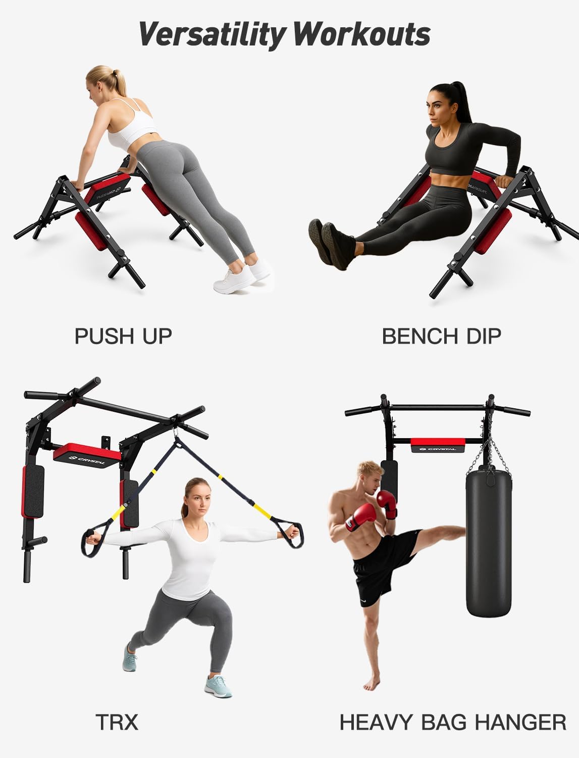 CRYSTAL FIT Multifunctional Wall Mounted Pull Up Bar, Chin Up Bar and Dip Station, Heavy Duty Steel Supports to 440 Lbs, Home Gym Workout Indoor Power Tower Set Training Equipment Fitness - Image 3