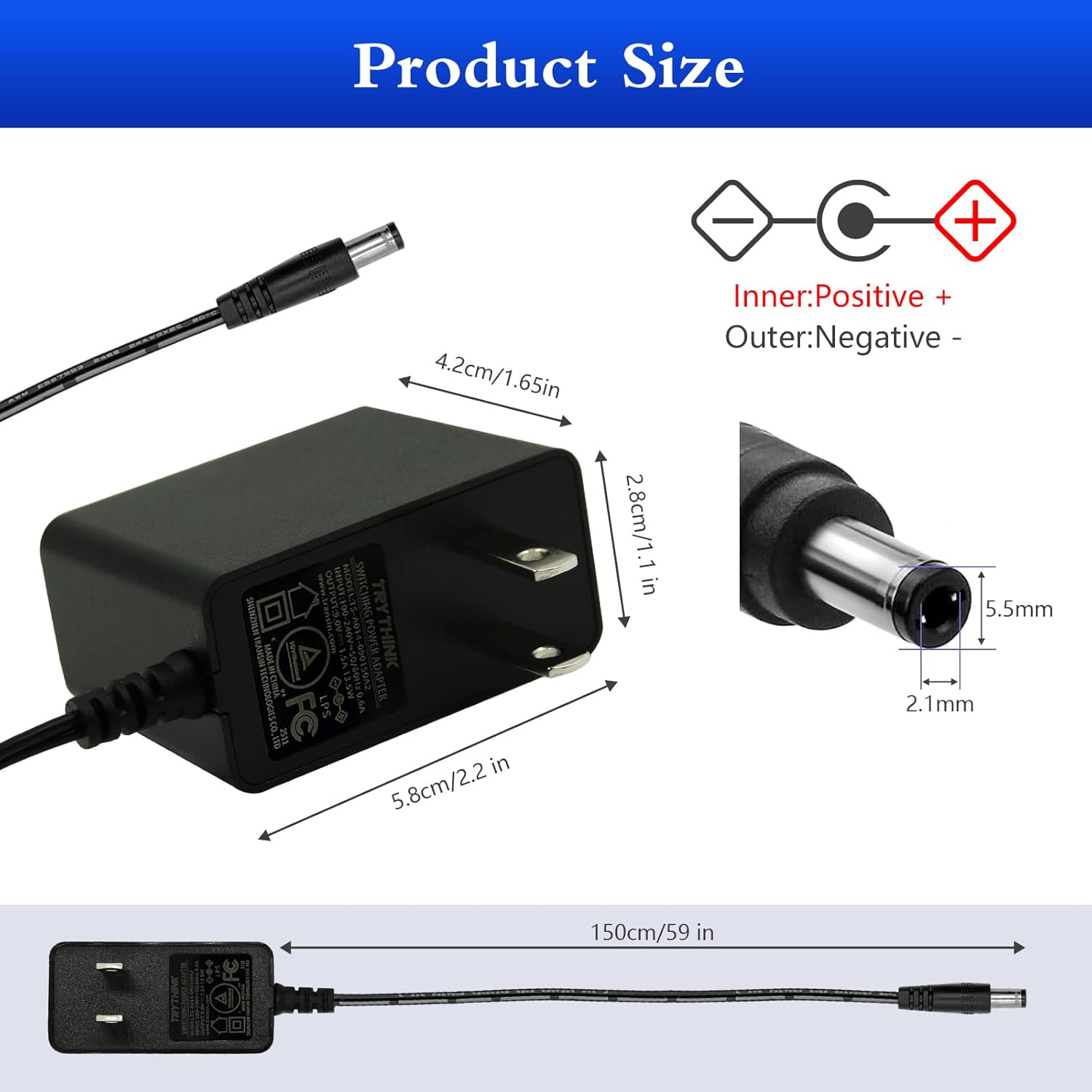 9V Power Supply,9V 1.5A 13.5W Universal 100-240V AC to DC 9Volts 1.5A 1A 0.8A 0.5A 450mA Power Adapter with 9 Plugs for LED Strip Light Camera Router Elliptical Trainer -Center Positive 5.5x2.1mm Plug - Image 2