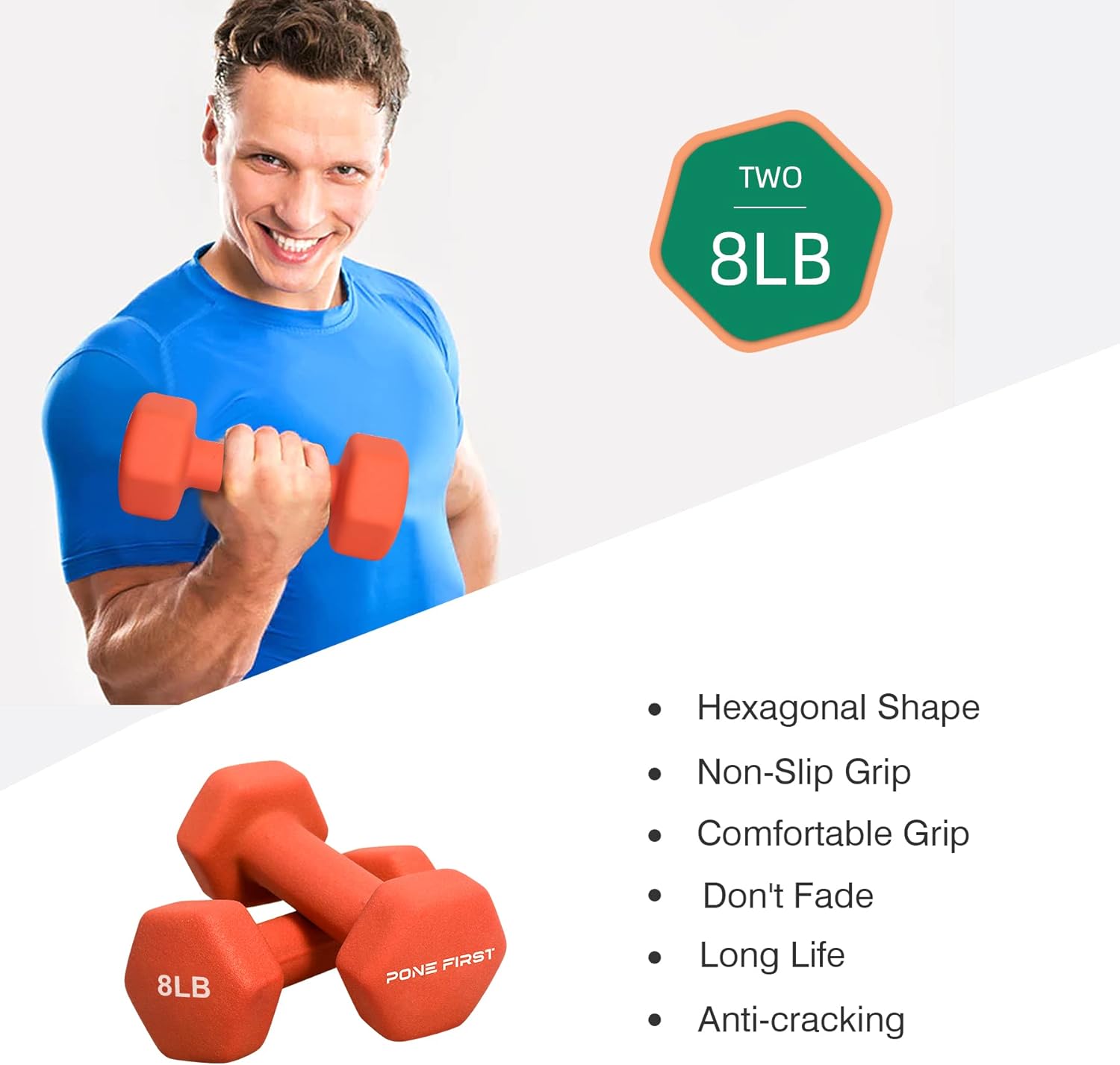 Dumbbell Hand Weight Pairs – Neoprene Dumbbell Exercise & Fitness For Home Gym Equipment and Adjustable Dumbbell Sets–Non-Slip, Color Coded Hex Shaped Free Weights For Women,Men 2LB 3LB 5LB 8LB 10LB Pounds - Image 2