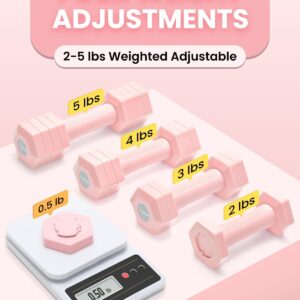Adjustable Dumbbells Set, 4 in 1 Hand Weights Set for Women Men 10 LB/ 12 LB Dumbbell Pair Each 2lbs 3lbs 4lbs 5lbs Weights Dumbbells Set with TPU Soft Rubber Handle for Home Gym Exercise Fitness