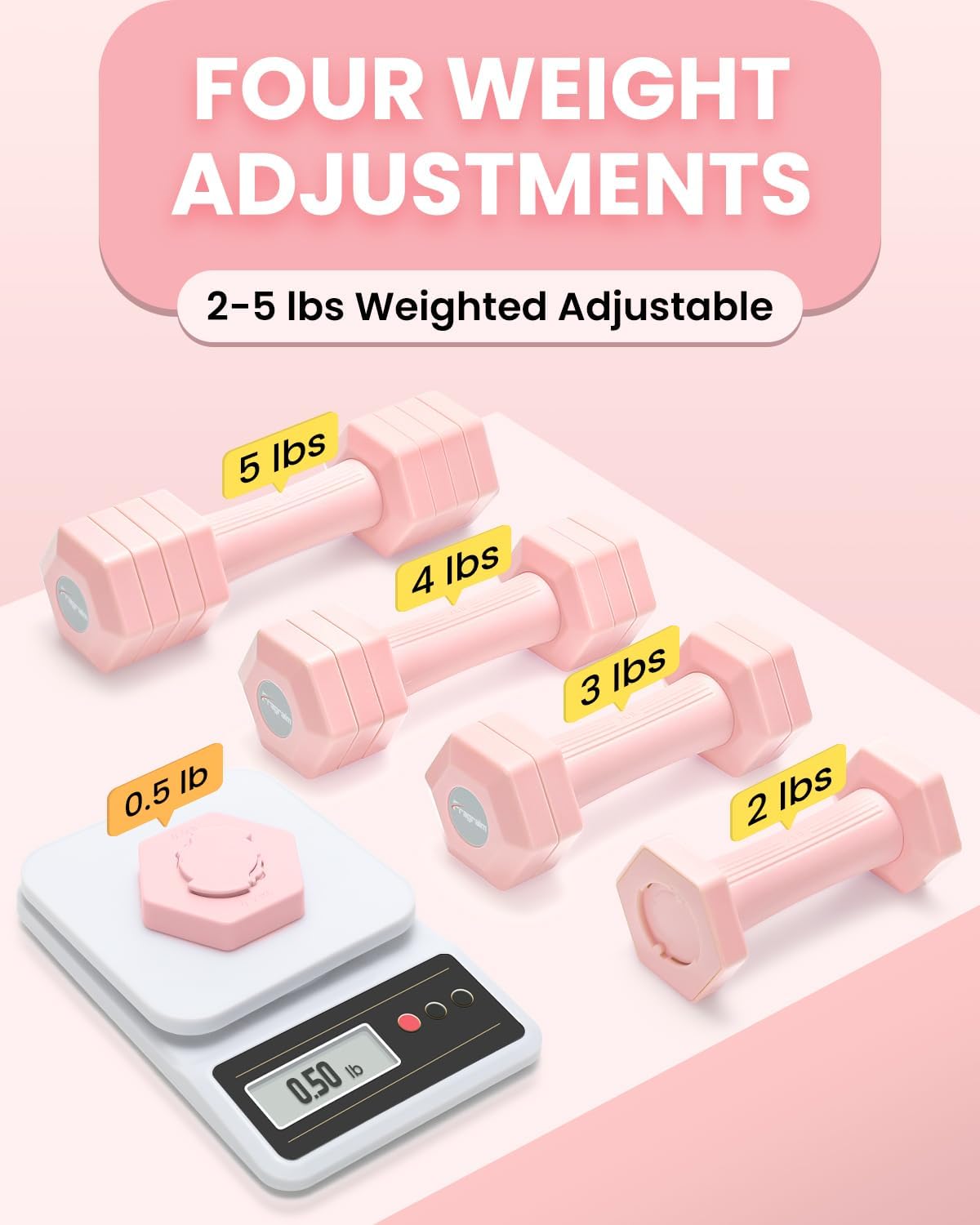 Adjustable Dumbbells Set, 4 in 1 Hand Weights Set for Women Men 10 LB/ 12 LB Dumbbell Pair Each 2lbs 3lbs 4lbs 5lbs Weights Dumbbells Set with TPU Soft Rubber Handle for Home Gym Exercise Fitness - Image 2