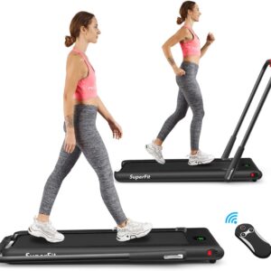 Goplus 2 in 1 Folding Treadmill, 2.25HP Under Desk Electric Superfit Treadmill, Installation-Free with APP Control, Remote Control, Bluetooth Speaker, LED Display, Walking for Home