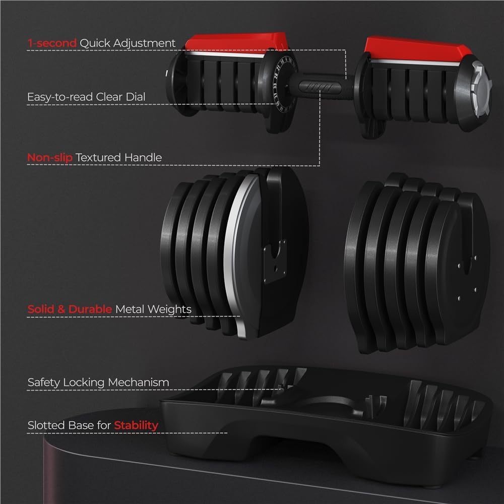 Yaheetech Adjustable Dumbbells Set 28LB/40LB/52.5LB/90LB, Fast Adjust Weight Set Pair - Image 6