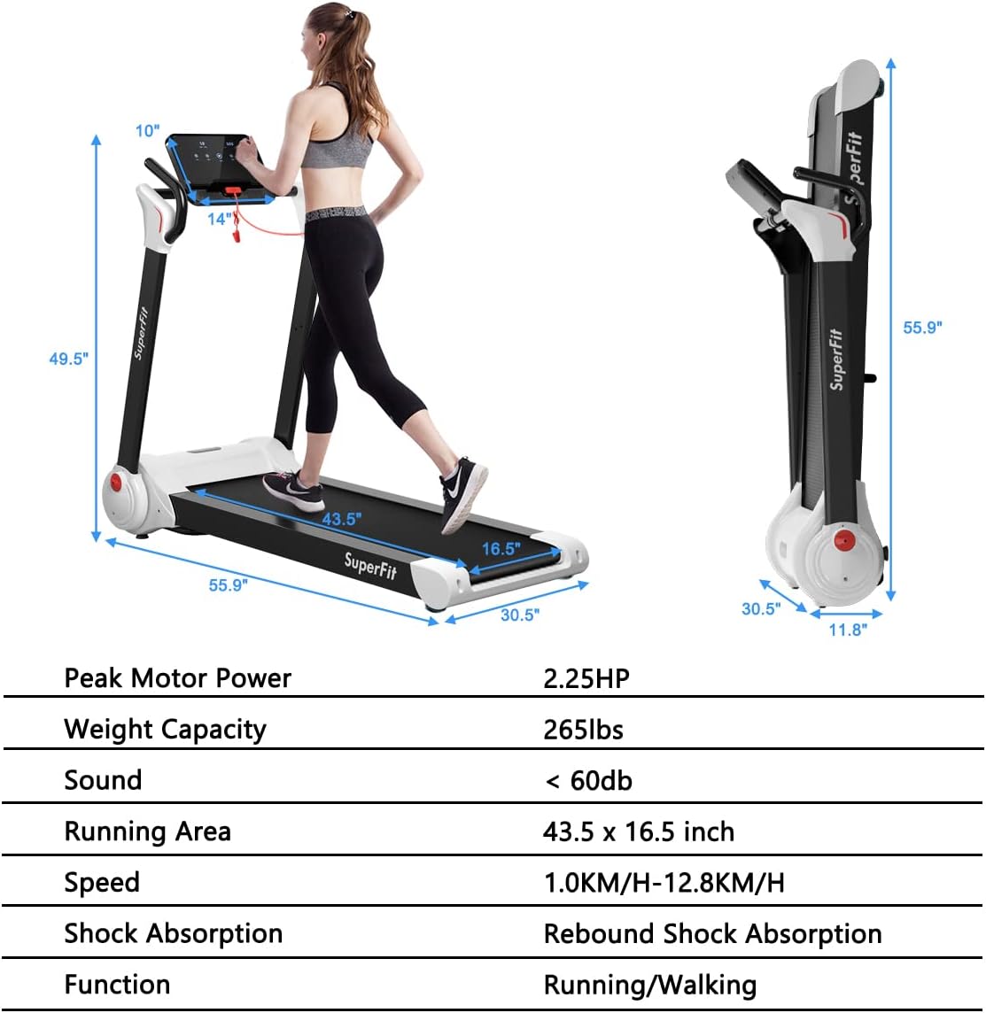 GYMAX Folding Treadmill, Smart APP Control Running Machine, LED Monitor & Adjustable Device Holder, Portable Treadmill for Home Gym Small Apartment - Image 7