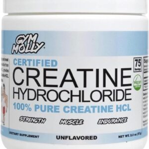 Gym Molly Creatine Hydrochloride Powder, Highly Soluble Creatine Hydrochloride, Unflavoured, Vegan, Workout Supplement for Men and Women, Muscle Builder Creatine Supplement (75 Servings, 750mg)