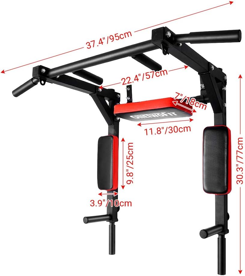 OneTwoFit Multifunctional Wall Mounted Pull Up Bar Chin Up bar Dip Station for Indoor Home Gym Workout, Power Tower Set Training Equipment Fitness Dip Stand Supports to 440 Lbs OT126 - Image 4