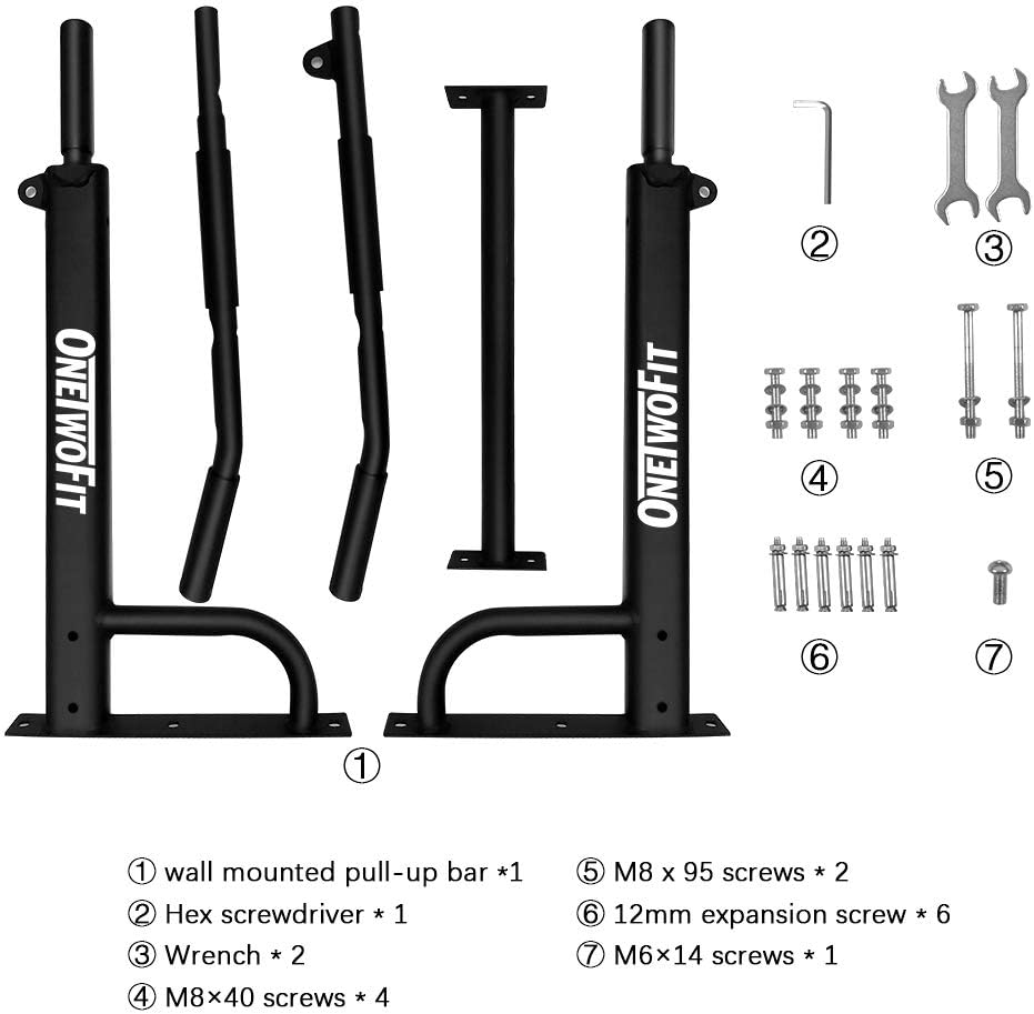 OneTwoFit Wall Mounted Pull Up Bar with More Stable 6-hole design for Indoor and Outdoor Use, Maximum weight 440 Lbs OT103 - Image 8