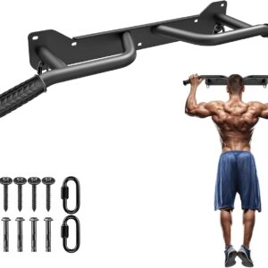 Kipika Pull Up Bar for Doorway Wall Mounted Multi-Grip Strength Bar with Resistance Band Hooks | Heavy-Duty Multifunctional Chin Up Bar for Home Gym Workout | 39-Inch Wide 600 Lbs Capacity