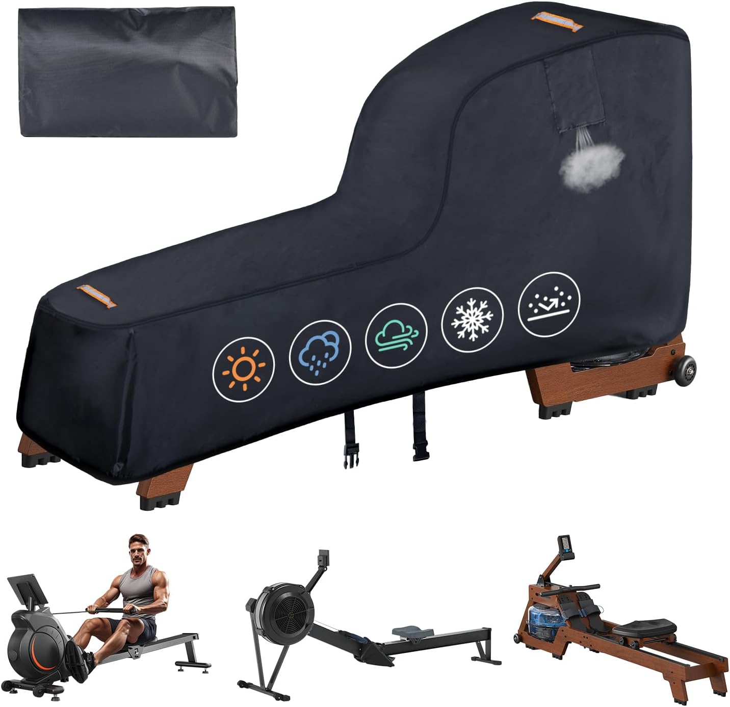 Rowing Machine Cover,420D Heavy Duty Rower Outdoor Covers,Outdoor Protective Cover for Concept 2 Fitness Equipment,with Waterproof Strip,Windproof Buckle,2 Handles,Accessories Fit for Concept 2 Rower