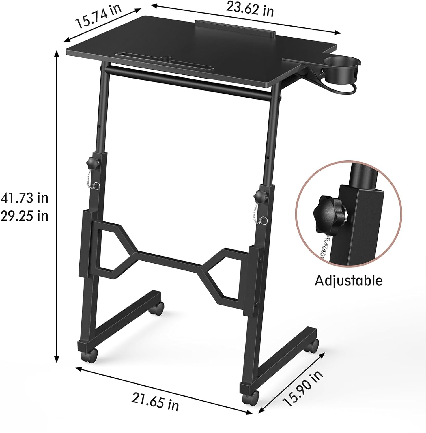 Small Standing Desk with Wheels, Portable Treadmill Desk, Rolling Desk Adjustable Height for Laptop, Mobile Standing Table for Walking Pad, Bedside Table - Image 3