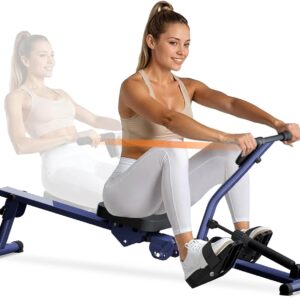 Rowing Machines for Home, Hydraulic Rower Compact Foldable, 300LBS Weight Capacity with 12 Levels Adjustable Resistance for Full-Body Cardio Workouts