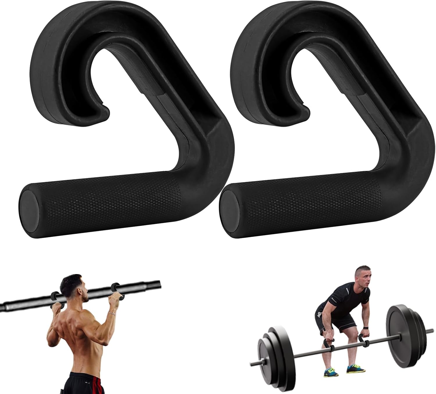 2pcs Neutral Grip Handles for Pull Up Bar Pull Up Handles with Ergonomic Portable Hooks for Home Gym Portable Hooks for Barbell Row Deadlift (Color:Black) - Image 3