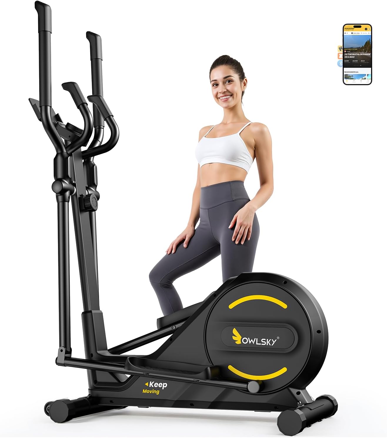 OWLSKY Elliptical Exercise Machine, Elliptical Machine for Home with Hyper-Quiet Magnetic Driving System, 16 Resistance Levels,400LBS