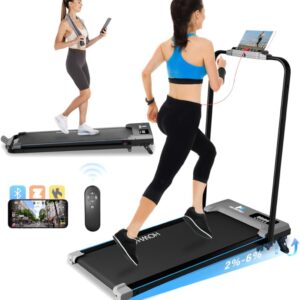 Walking Pad Treadmill with Incline, 2 in 1 Foldable Under Desk Treadmills for Home/Office, Portable Treadmill with App, Bluetooth Music, Remote Control & LED Display (300lbs Capacity)