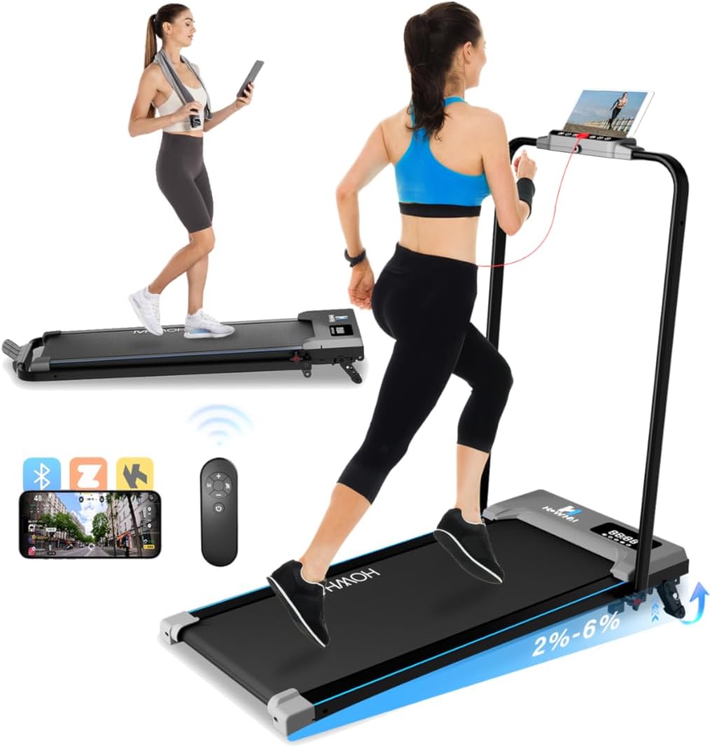 Walking Pad Treadmill with Incline, 2 in 1 Foldable Under Desk Treadmills for Home/Office, Portable Treadmill with App, Bluetooth Music, Remote Control & LED Display (300lbs Capacity)
