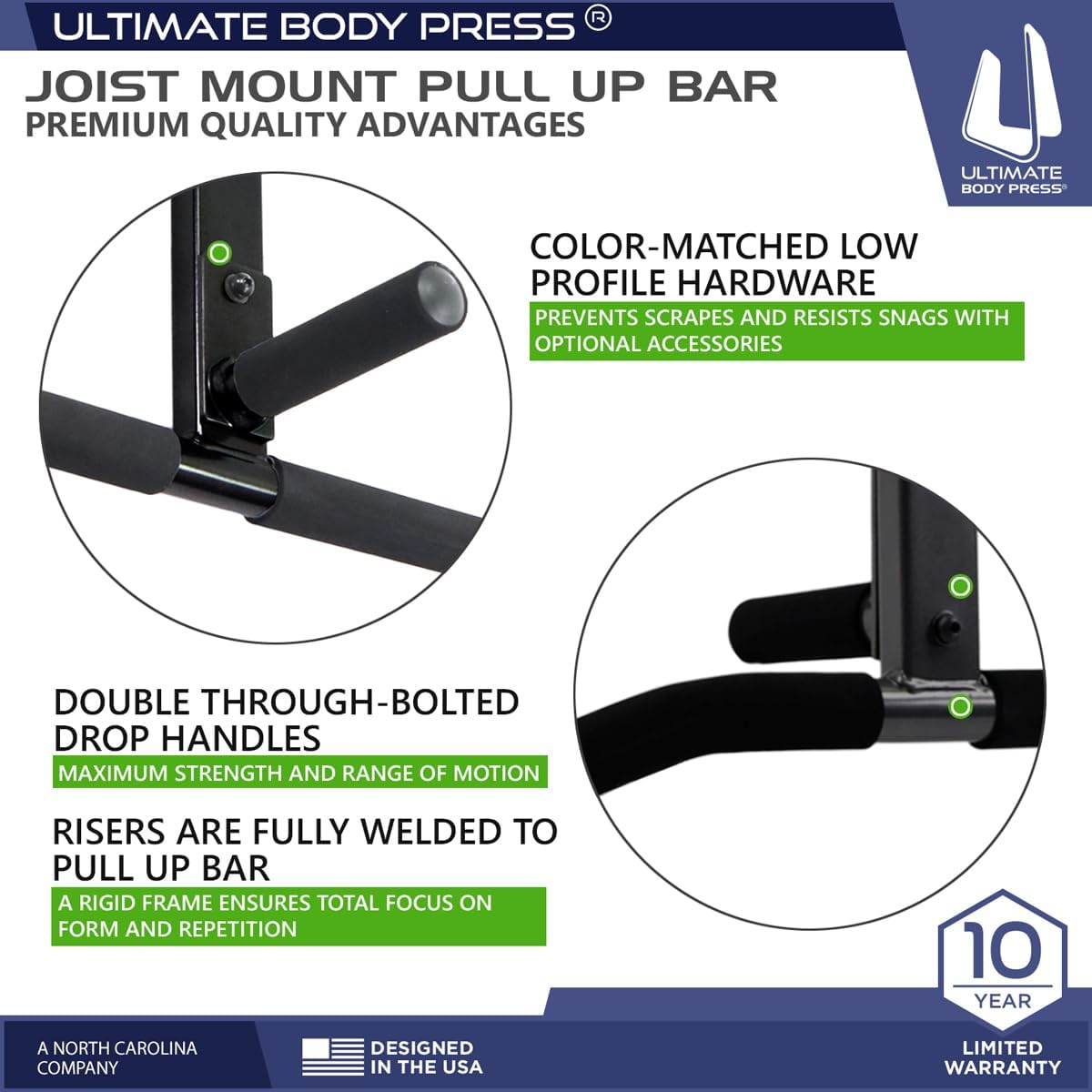 Joist Mount Pull Up Bar with Extra Hardware and Mounting Template for Easy Install to Beam or Rafter by Ultimate Body Press - Image 2