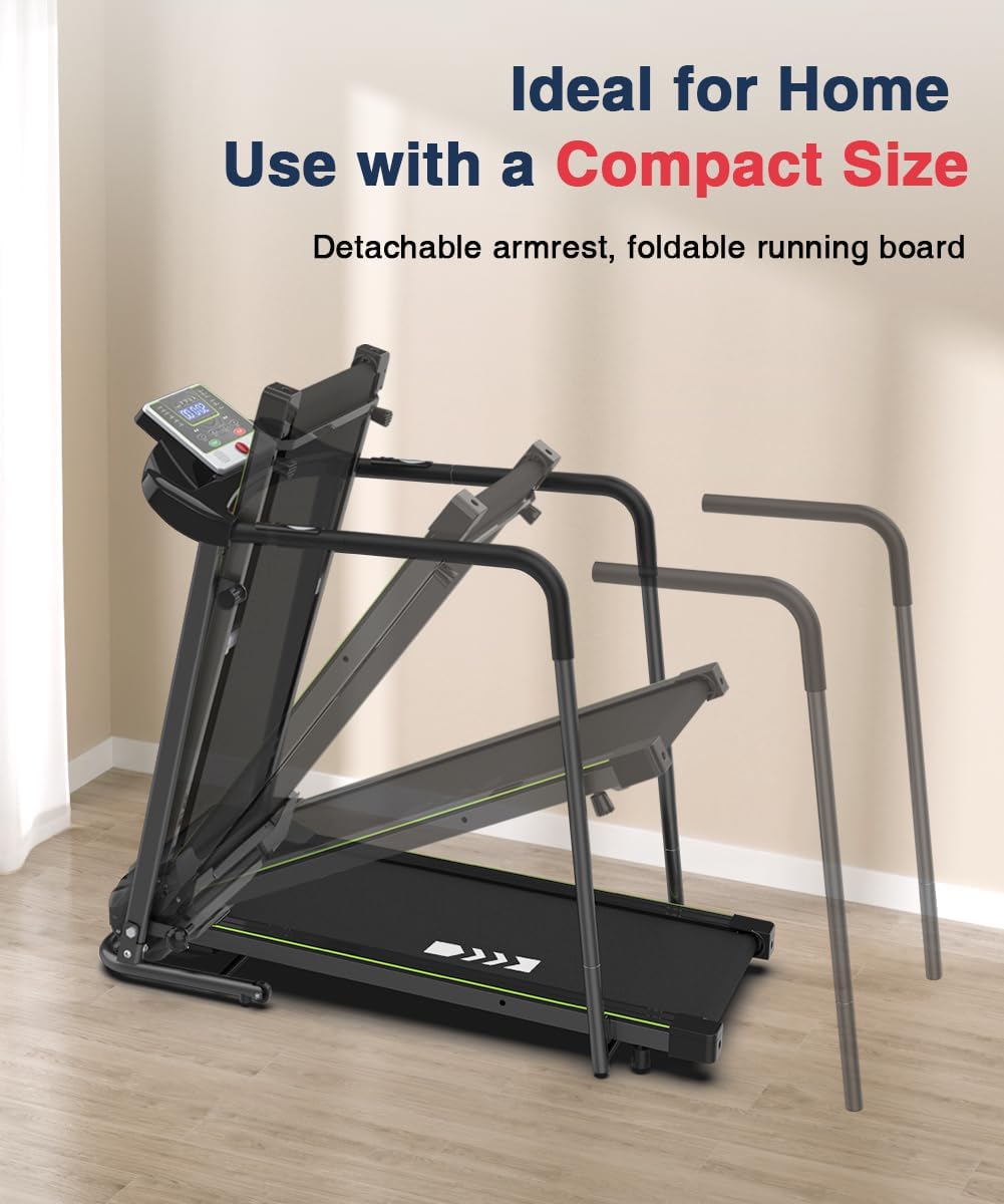 Redliro Walking Treadmill for Senior with Long Handrail, 300 lbs Capacity, Recovery Fitness Exercise Machine Foldable Treadmills for Home with Holder LCD Display, Holder for Phone & Cup - Image 5