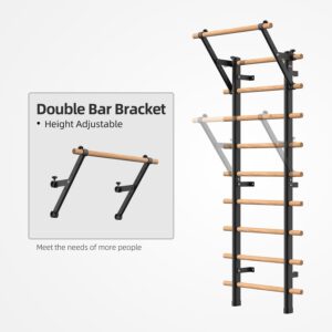 DHT Wood Stall Bar, Swedish Ladder Suspension Trainer with 9 Strategic Rods, for Home, Gym, School and Clinics, Black
