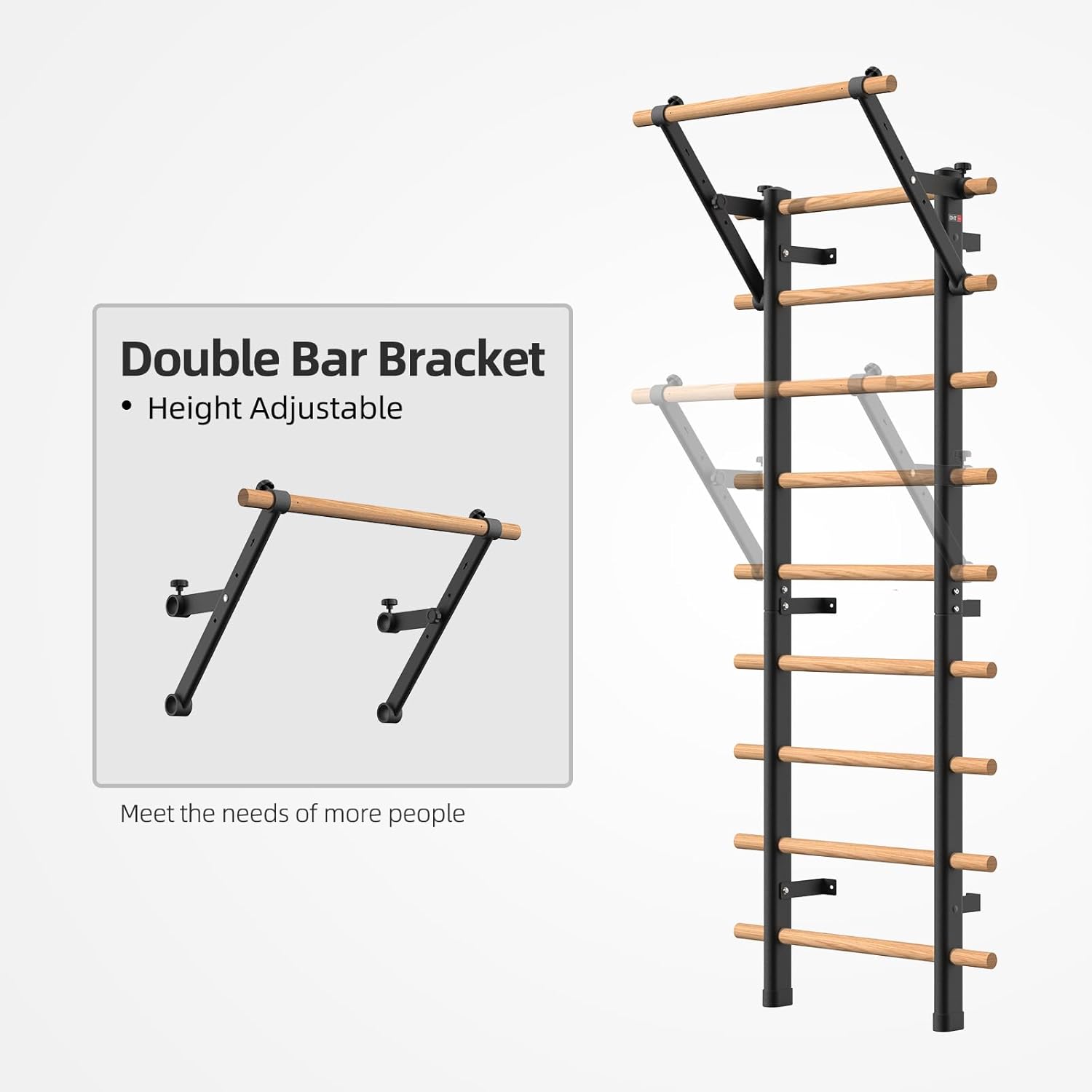 DHT Wood Stall Bar, Swedish Ladder Suspension Trainer with 9 Strategic Rods, for Home, Gym, School and Clinics, Black - Image 2