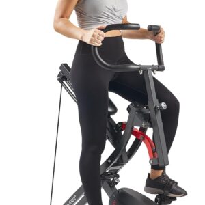 Sunny Health & Fitness Row-N-Ride PRO, Full Body Combo Squat Machine w/Optional Resistance Band, Easy Setup Ab Workout Exercise Equipment for Home, Whole Body Cardio, Optional SunnyFit App Connection