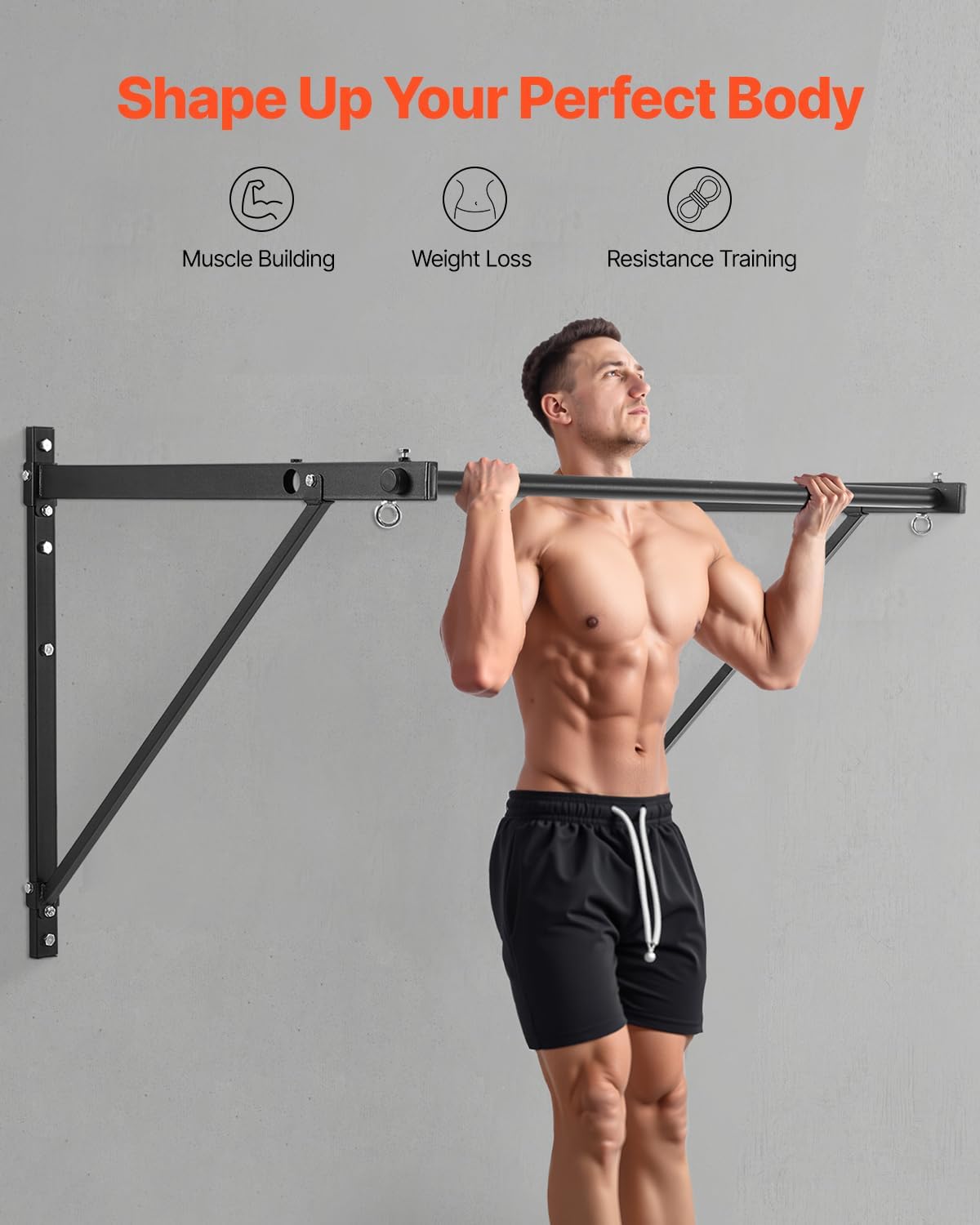 VEVOR Pull Up Bar, 50 in Width Wall Mounted Pull Ups, Adjustable Depth 22" or 30" from Wall, Heavy Duty Steel Upper Body Workout Bars, 440 lbs Weight Capacity Chin Up Training Station, for Home Gym - Image 3