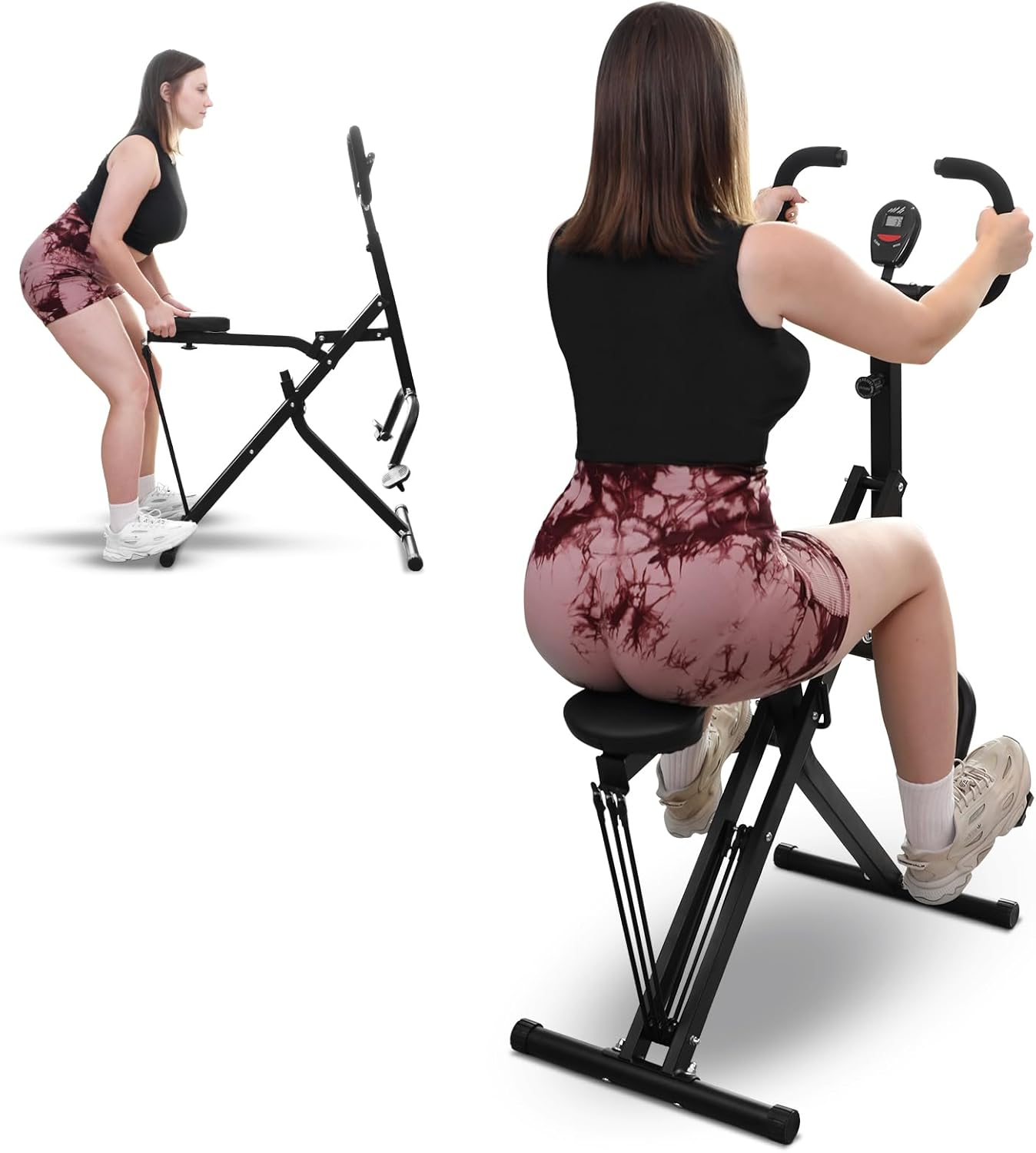 Squat Machine, Deep Squat Machine for Women, Foldable 2-in-1 Squat Rowing Machine for Home - Glute, Abs and Leg Trainer with LCD Monitor- Low Impact Home Gym for Women & Seniors
