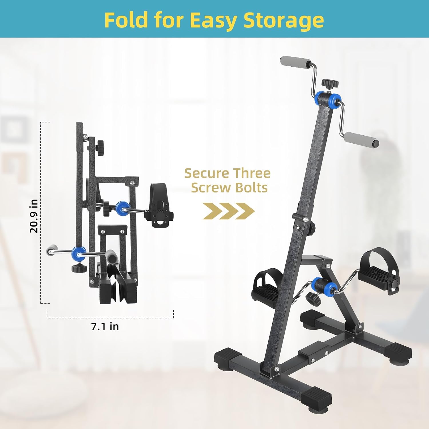 Foldable Arm and Leg Exercise Bike for Seniors - 16" W×16" D×38" H Folding Pedal Exerciser with Adjustable Resistance, Knee & Foot Stroke Therapy for Adults, with Shock Absorbing Suckers, Dark Grey - Image 4