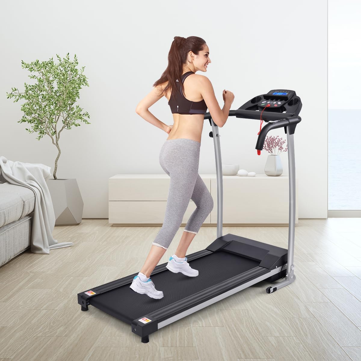 Goplus Foldable Treadmill, Freestanding Portable Treadmill with 12 Preset Programs, LCD Monitor, Built-in Wheels & Pulse Sensor, Folding Compact Treadmills for Home Small - Image 9