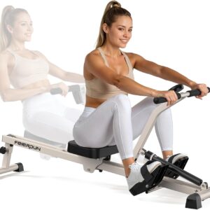 Feierdun Compact Adjustable Rowing Machine for Home 300LBS Weight Capacity with 12 Levels of Resistance for Complete Body Workouts Foldable Hydraulic Rower for Home