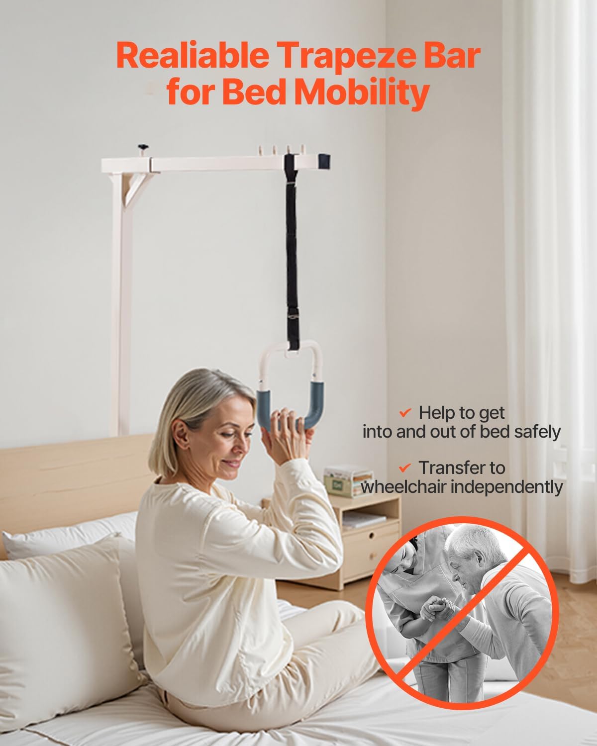 VEVOR Trapeze Bar for Bed Mobility, Heavy-Duty Steel Free Standing Trapeze Bar 250 LBS Weight Capacity, Hospital Bed Pull Up Assist for Elderly & Disabled, Ideal for Hospitals, Nursing Home, Home Care - Image 3