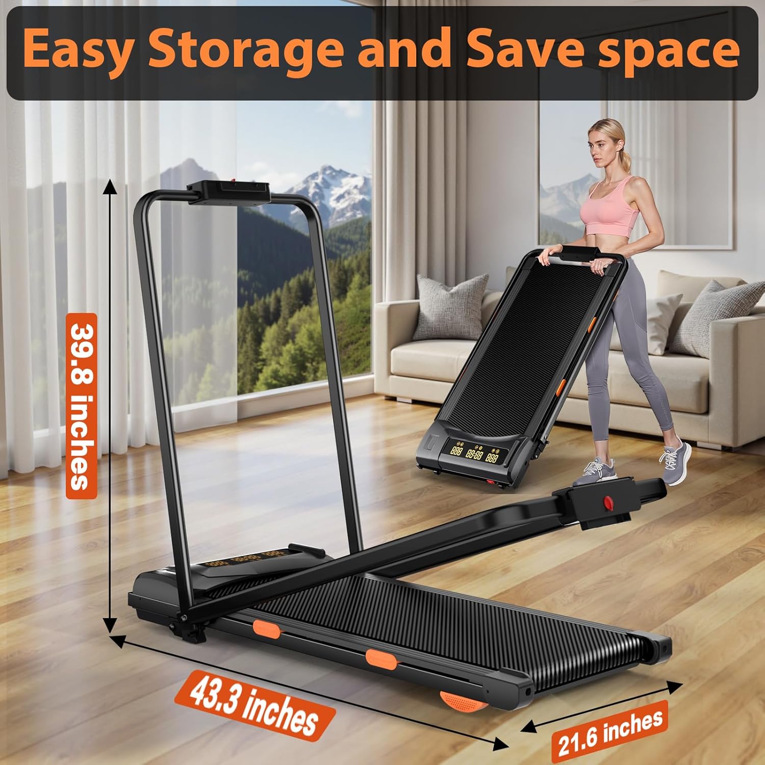 7.8MPH Incline Treadmill for Home, Walking Pad with Handle Bar, Under Desk Compact Treadmill with 350 Lbs Capacity, LED Display & APP, Remote Control, 3.0HP - Image 4