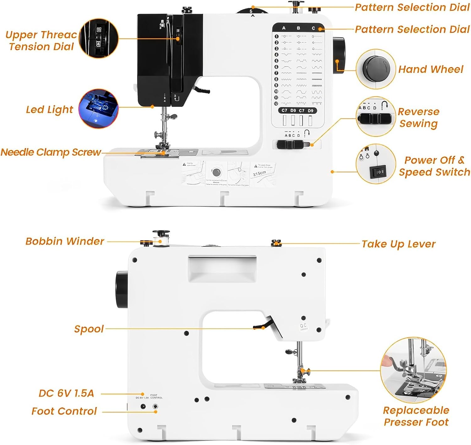 Sewing and Quilting Machine Built in Sewinglight, 38 Stitch Patterns Sewing Machine 2 Thread Lockstitch Adjustable Stitch Length 4 Step Button Hole Sewing Machine for Beginners and Adults - Image 3