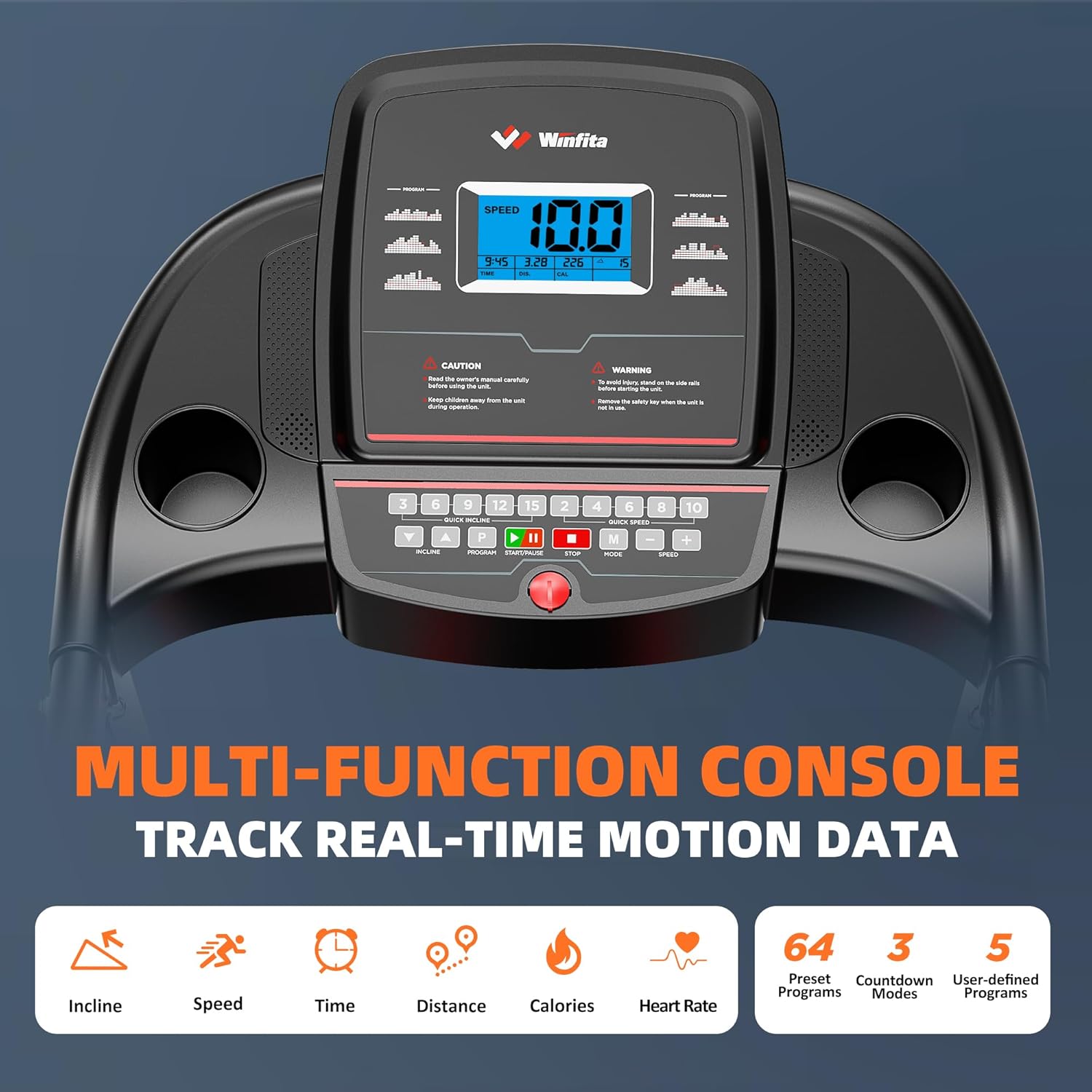 Treadmill with Incline, 300 LBS Capacity, 8 MPH or 10 MPH Speed, Bluetooth, App, Pause Function, Folding Treadmills for Home with 64 Programs, 17'' or 18'' Wide Belt, Heart Rate, BMI Detector - Image 8