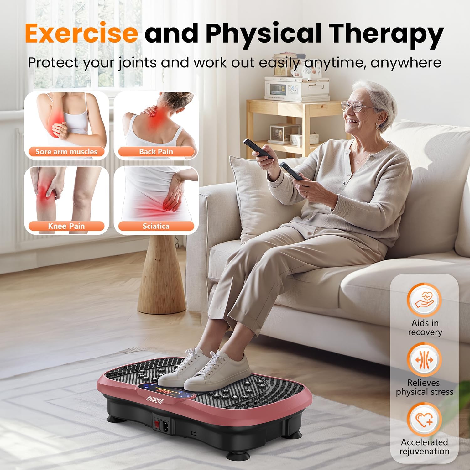 AXV Vibration Plate Fitness Platform Exercise Machine Vibrating Shaking Full Body Shaker Workout Vibrate Stand Shake Board Sport Gym for Weight Loss Fat Burner for Women Men - Image 7