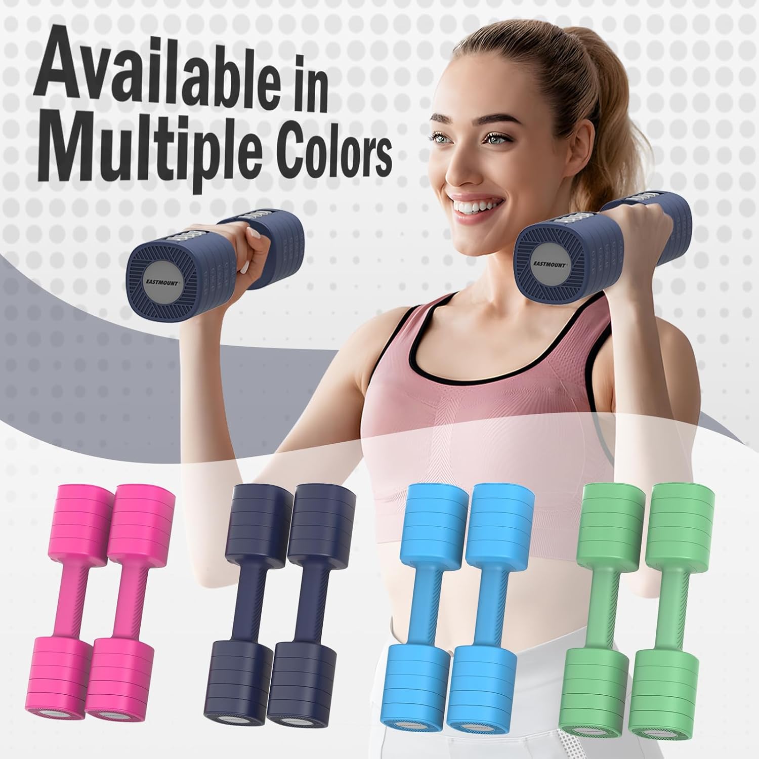 EAST MOUNT Adjustable Weight Dumbbells Set of 2, 8 in 1 Hand Weights for Women 2lb/3lb/4lb/5lb/6lb Dumbbell Weights Set 12 lbs/Pair Hand Weights for Home Office Gym Workout - Image 8