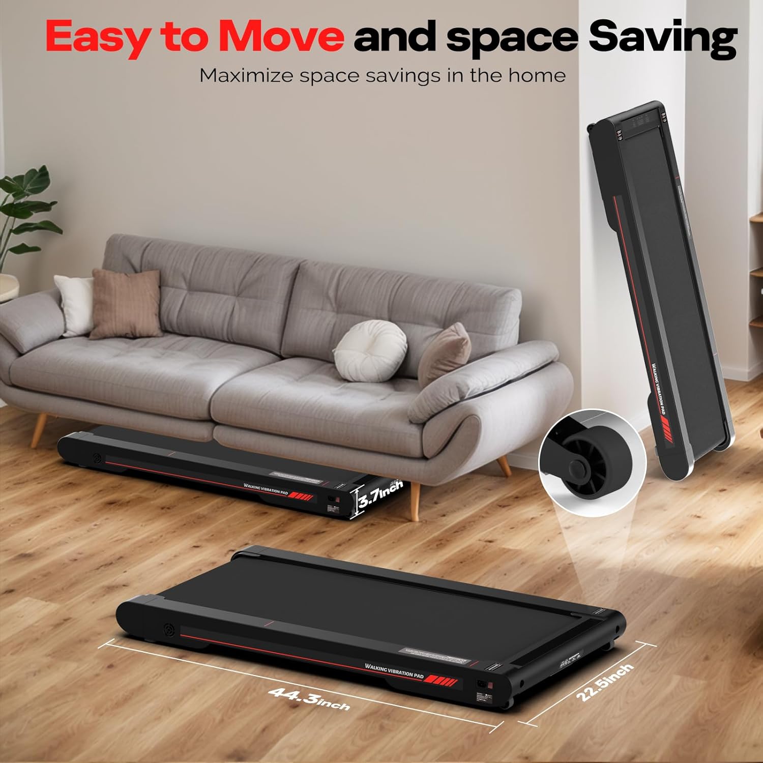 Sperax Walking Treadmill Pad with APP, 3 in 1 Under Desk Treadmill, 400W Low Noise Walking Vibration Pad with Remote Control,Portable Treadmills for Home Office - Image 7