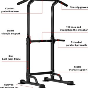 SogesHome Power Tower Pull Up Bar and Dip Station Adjustable Height Dip Stand Multi-Functional Strength Training Fitness Workout Station
