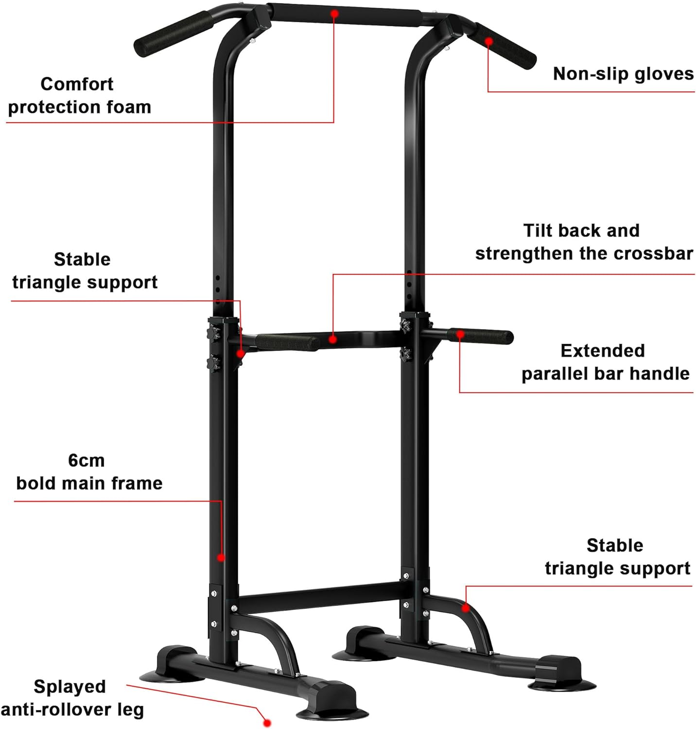 SogesHome Power Tower Pull Up Bar and Dip Station Adjustable Height Dip Stand Multi-Functional Strength Training Fitness Workout Station - Image 2