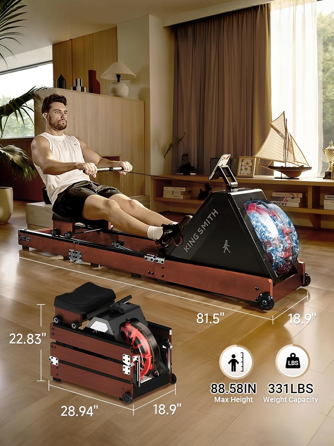 Water Rowing Machines for Home, WR20 Foldable Row Machine, 331LB Weight Capacity, Water Rower Machine with LCD Monitor, App Supported and Comfortable Seat for Folding Water Rowers - Image 7