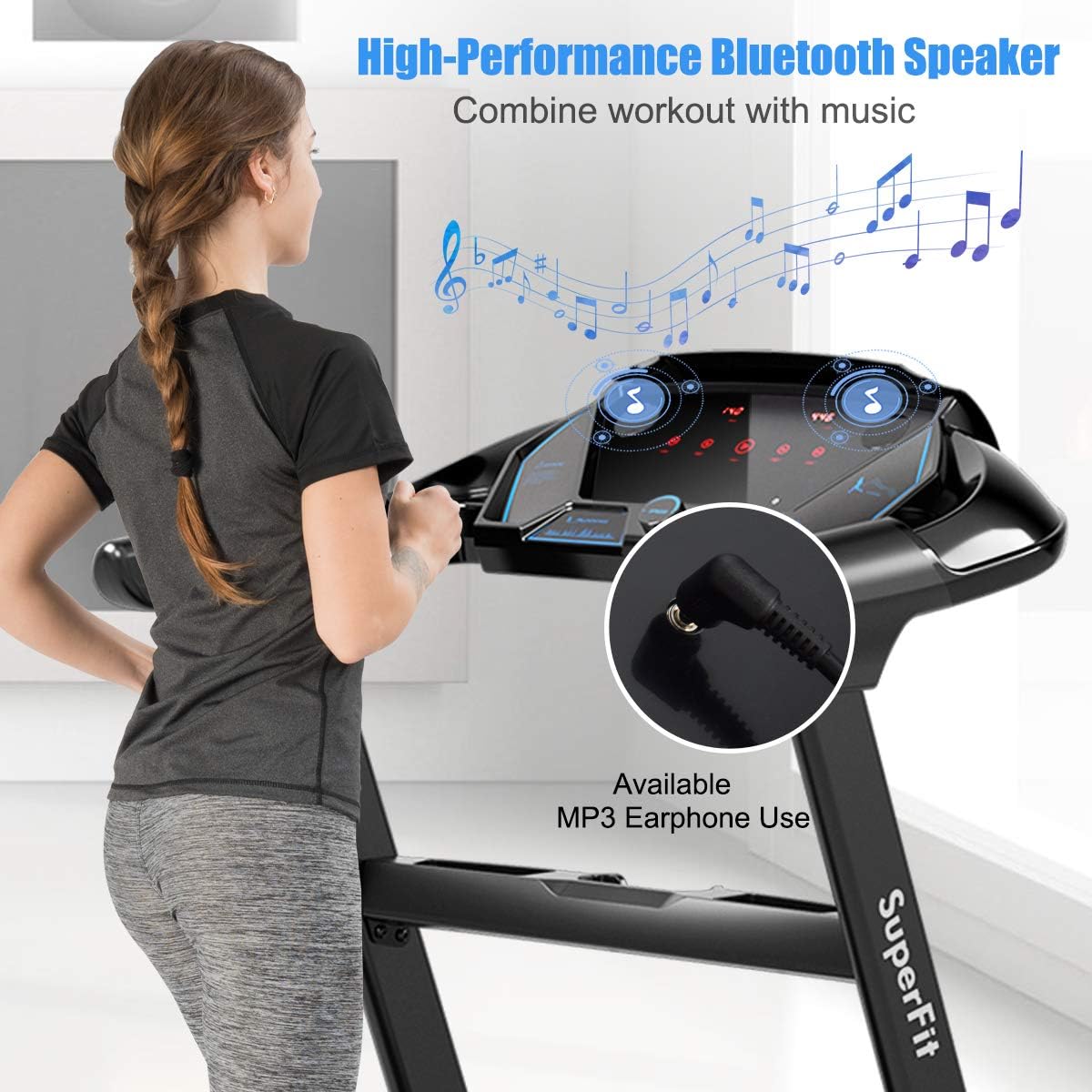 Goplus Folding Treadmill, Superfit Electric Portable Treadmill with Blue Tooth Speaker, APP Control and 16.5'' Wide Tread Belt, Running Jogging Machine for Home and Office Use - Image 3