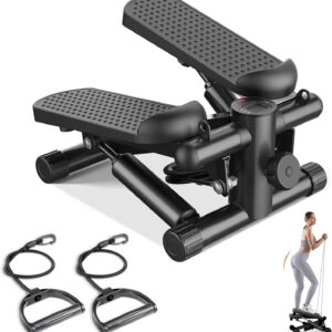 Sweetcrispy Mini Stair Steppers with Resistance Bands for Exercise at Home, Portable Exercise Twist Stepper Machine for Full Body Workout, 265LBS Capacity