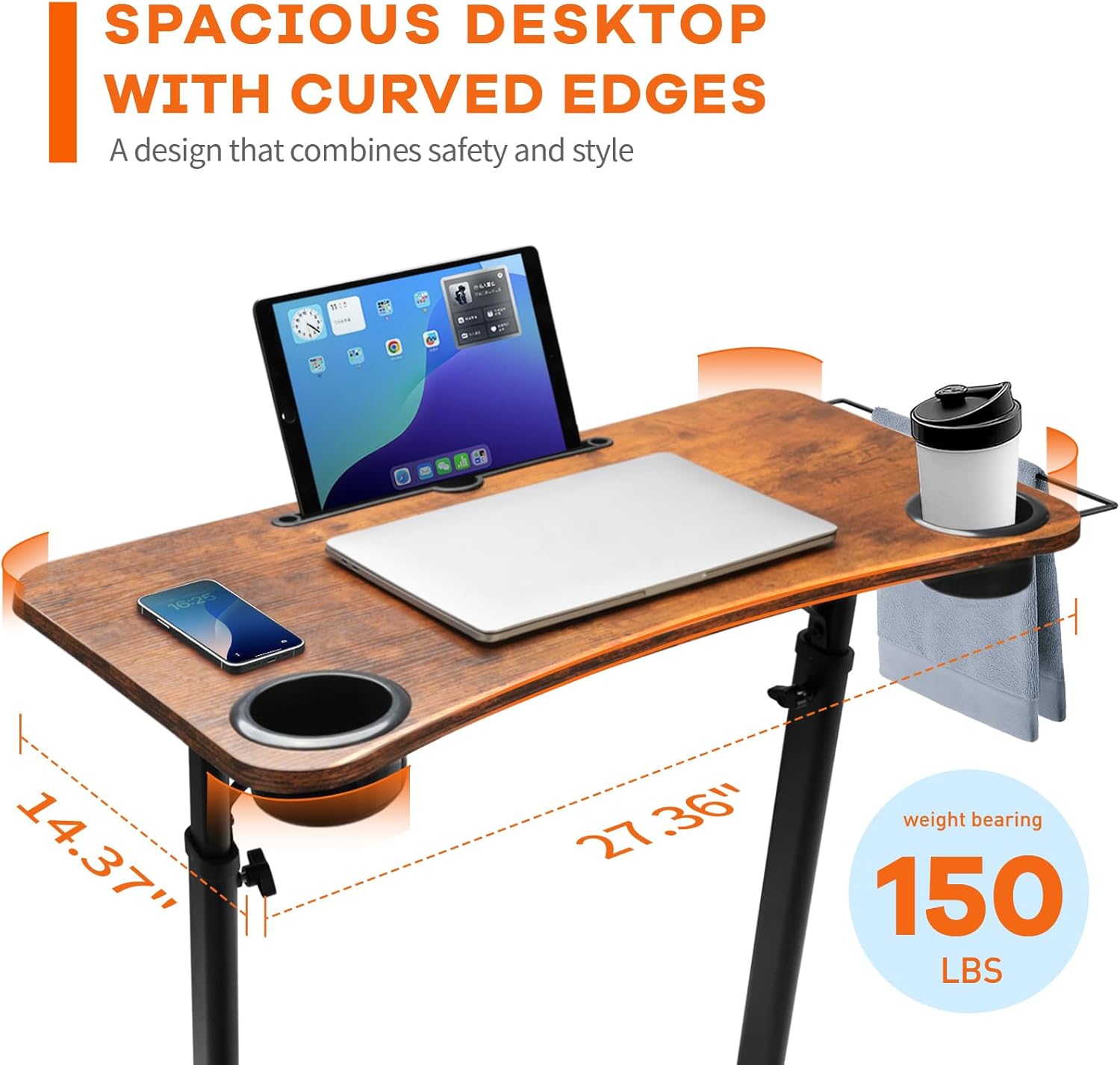 Treadmill Desk, Small Standing Desk for Walking Pad, 30-47 Inch Adjustable Height Walking Pad Stand for Treadmill, Portable Standing Table for Bike and Home Office Work - Brown - Image 3